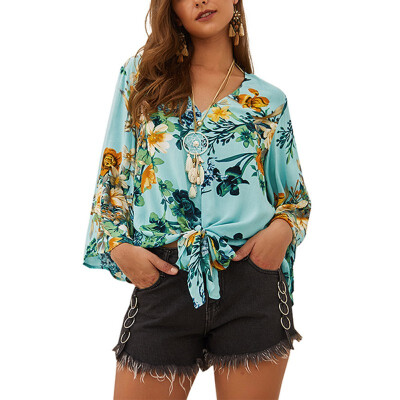 

Women Fashion Blouse Summer Autumn Retro Floral Print Blouse Vintage Lotus Leaf Sleeve Blouse Casual Shirt Tops