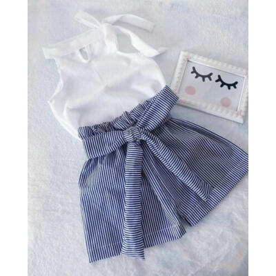 

US Toddler Kids Baby Girls Solid Tops Striped Shorts Pants 2Pcs Outfits Clothes