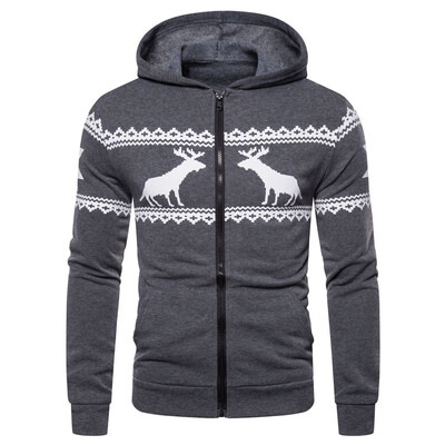 

Toponeto Mens New Fashion Elk Printing Patchwork Hoodie Long Sleeve Sweatershirt Blouse