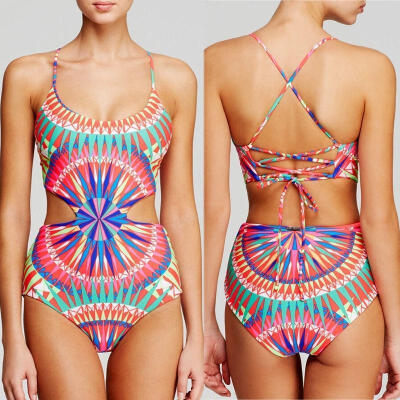 

Women Strappy Tribal Pattern One Piece Padded Bikini Monokini Swimsuit Swimwear