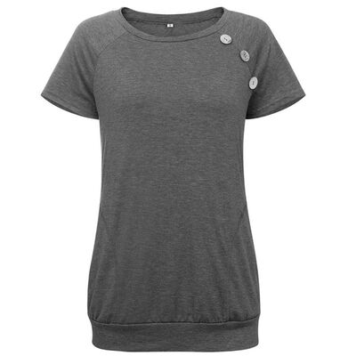 

Women T-Shirt Solid Casual Pockets Buttons Short Sleeve O-Neck Slim Summer