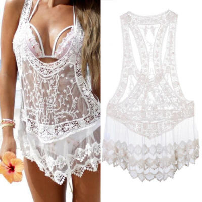 

US Womens Sexy Transparent Bikini Cover Up Swimwear Swimsuit Bathing Beach Dress