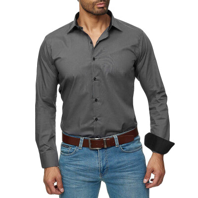 

Tailored Mens Euro-American Business Casual Pure Color Lapel Long Sleeve Shirt Tops
