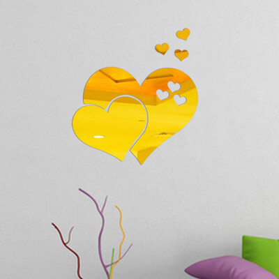 

〖Follure〗Removable Mirror Love Hearts Wall Sticker Decal Art Mural Home Room Decor Gold