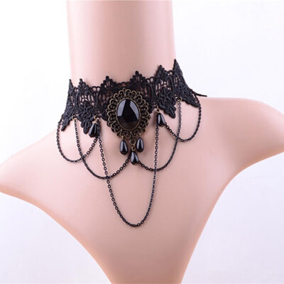 

Vintage Black Rhinestone Chain Lace Choker Necklace Punk Rock Gothic Party Jewelry