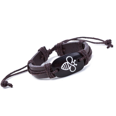 

1pcs Customized Bracelet Lovely Bee Leather Bracelet AliExpress Best Selling Handmade Bracelets For Men Dropshipping Xmas New
