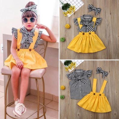 

UK Boutique Kids Baby Girl Checks Tops Suspender Tutu Skirt Dress Outfit Clothes