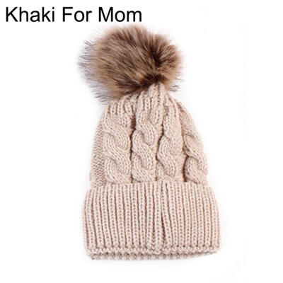 

Cute Kids Baby Boys Girls Mom Hat Set Knitted Winter Warm Hats Soft Beanie Cap