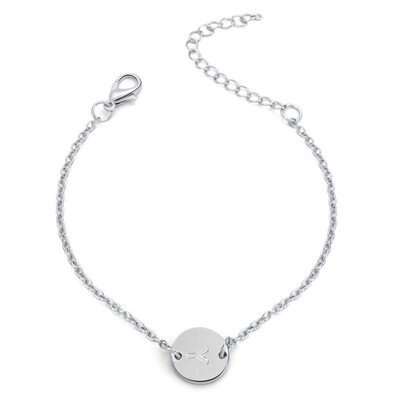 

26 English Alphabet Round Silver Bracelet Female Personality Fashion Bracelet Jewelry Hot Gift