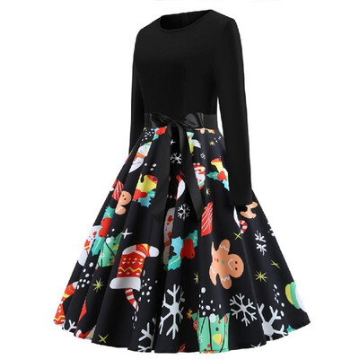 

Cross-border Christmas retro womens wholesale winter Europe&the United States round neck long-sleeved color printing large sw