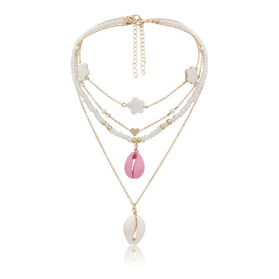 

Bohemian Chic Pink Beads Choker Necklaces For Women Shell Pendant Fashion Heart Seashell Chain Necklace Cute Gifts 2019