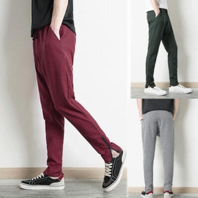 

Men Causal Pants Long Trousers Tracksuit Fitness Workout Jogger Plaid Sweatpants
