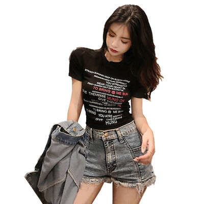 

Women T-Shirt Korean Style Letter Print T Shirt O-Neck Short Sleeve T-Shirt Summer Casual Candy Color tee shirt femme