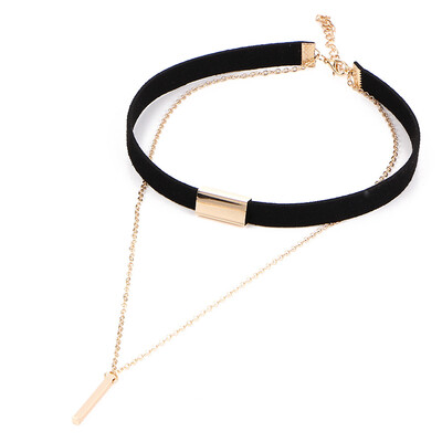 

Vintage Minimalist Leather Double Vertical Bar Necklace