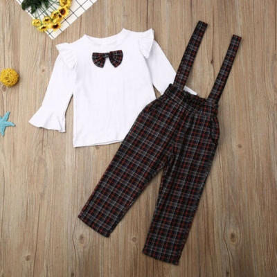 

2PCS Toddler Baby Girl Romper T-Shirt TopSuspender Pants Outfit Clothes Set