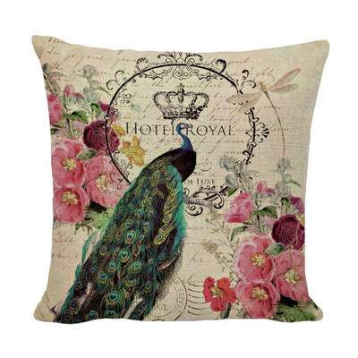 

Vintage Plant Flower Bird Peacock Butterfly Pillowcase Flax Cushion Cover Throw Pillow Case Sofa Home Decor