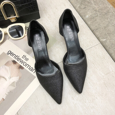 

Spring&summer 2019 new French high-heeled shoes female thin heel pointed hollow sandals small fresh shallow net red list