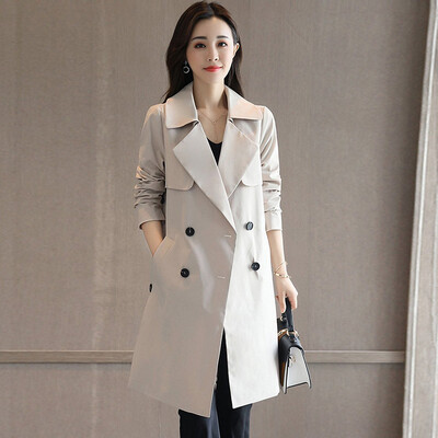 

Cypress House 2018 Autumn New Womens Korean Solid Color Lapel Long Sleeve Double-Breasted Pocket Design Windbreaker S83R0311FA111L Beige