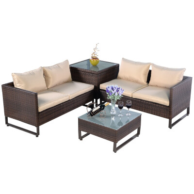 

4 pcs Brown Rattan Wicker Patio Sofa Set with a Pragmatic Table