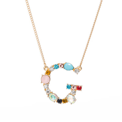 

A-Z Capital Letter Pendant Colorful Rhinestone Inlaid Women Necklace Jewelry