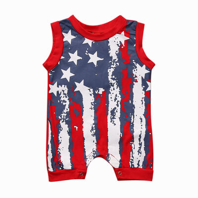 

Toddler Baby Boy Girl American Flag Romper Sleeveless Bodysuit Clothes Outfit