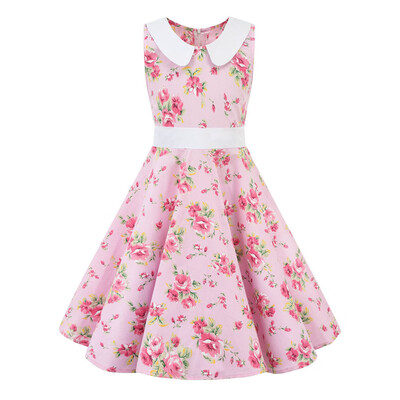 

Kids Teen Children Girl Vintage 1950s Retro Sleeveless Floral Print Casual Dress