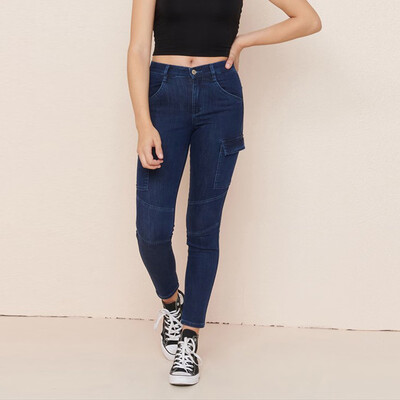 

Tailored Women Hight Waisted Solid Button Denim Jeans Stretch Long Pants Length Jeans
