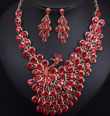 

new nice luxury fashion exaggerated crystal flashing diamond necklace earrings set dress party bride female accessories