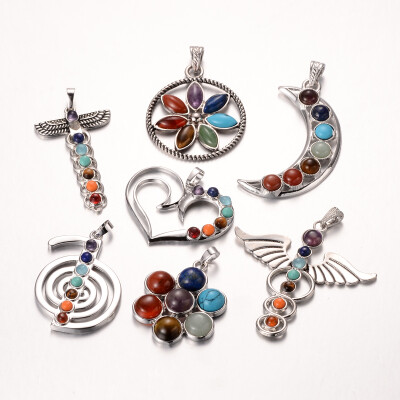 

Mixed Styles Chakra Jewelry Zinc Alloy Bezel Gemstone Pendants Mixed Stone 4670x2558x48mm Hole 7x4mm