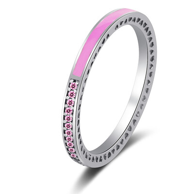 

Fashion Charm Finger Rings for Women Men Mothers Day Radiant Hearts Light Pink Enamel Clear Ring Jewelry