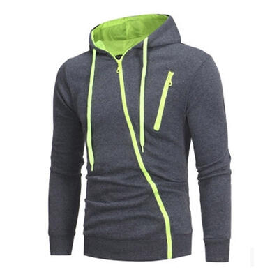 

Fashion Inclined Zipper Drawstring Hooded Sweatshirt Casual Thickened Warm Slim Hoodies For Men