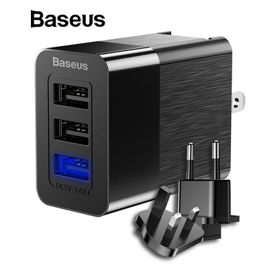 

Baseus 3 Port USB Charger Adapter 3-in-1 Replaceable Plug Protable Travel Wall Mobile Phone Charger Plug