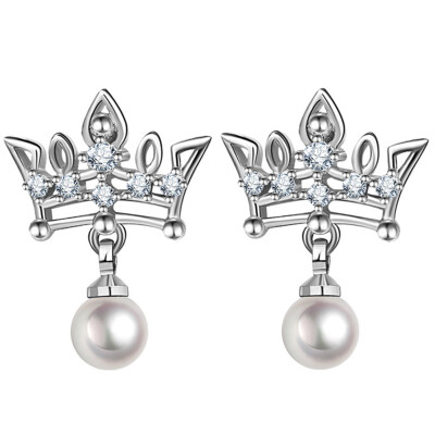 

New Fashion Jewelry Stainless Steel Natural Freshwater Pearls Zircon Crown Stud Earrings For Women Pendientes