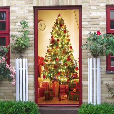 

Tailored 3D Christmas Tree Self Adhesive Door Mural Wall Sticker Xmas Home Decal