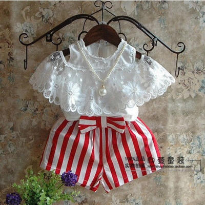

oddler Kids Baby Girls Outfits Clothes Lace TopsPantsShorts 2PCS Set