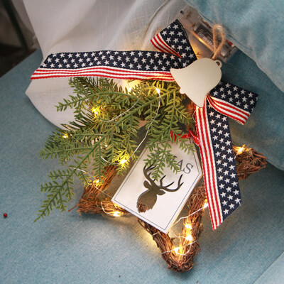 

〖Follure〗Christmas Wreath Door Wall Ornament Pentagram Hanging Decoration With Bowknot