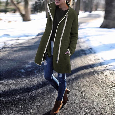 

Tailored Fashion Women Velvet Zipper Long Sleeve Solid Tops Thicker OutwearJacket Coat
