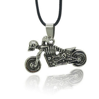 

Friends Leather Punk Titanium Stainless Skeleton Motorcycle Necklace Male Pendant