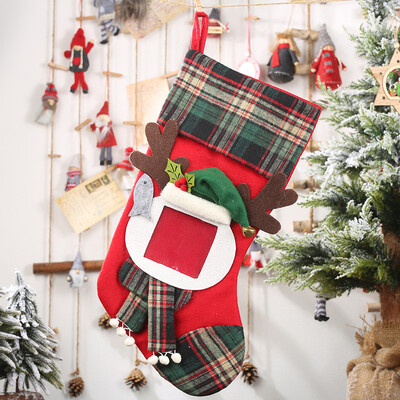 

Siaonvr Christmas Stockings Socks Santa Claus Plaid Big Hanging Candy Gift Bag
