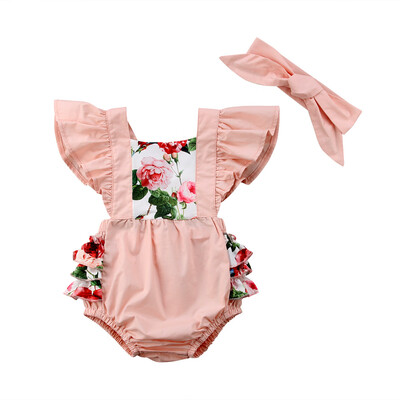 

Baby Girls Bodysuit Romper Sunsuit One-pieces Clothes Headband Outfits
