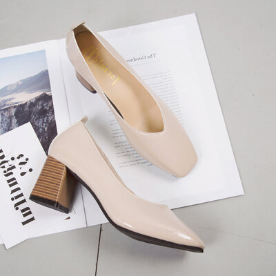 

Single Shoe Womens Spring 2018 Hundred Sets of Korean Square Head Shoes with Rough heels&Shallow Mouth High heels Womens Sho