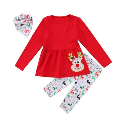 

Christmas Kids Baby Girls Tops Tulle Tutu Pants Leggings Outfits Long-Sleeve Set