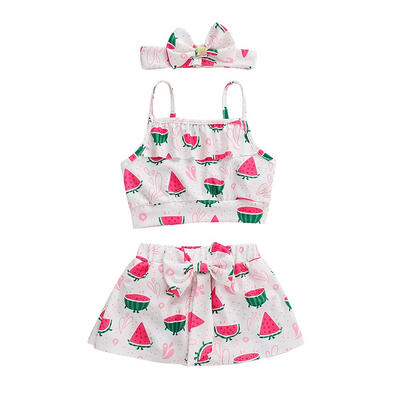 

3pcs Kids Summer Swimwear Watermelon Print Swimsuit Bikini Headwear Set