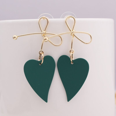 

EK553 New Style Gold Color Big Metal Bowknot Heart Drop Earrings for Women Handmade Sweet Wedding Jewelry Pendientes Gift
