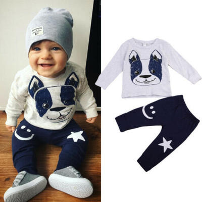 

UK Kids Baby Boy Girl Infant Bulldog Clothes T-shirt Tops Pants Outfit Tracksuit