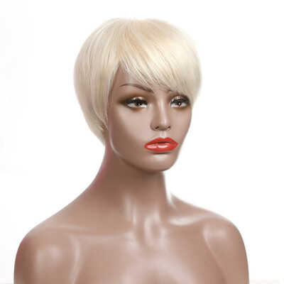 

ELEMENT Synthetic 6 inch Short Wig Hairpiece for Black Women Pixie Cut Natural Hair Silver with Bangs Full Wig for Black Women