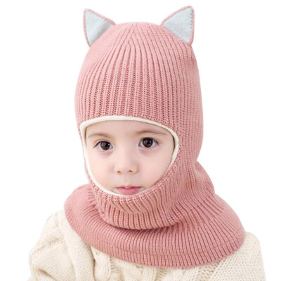 

Kid Baby Boy Girl Hooded Scarf Caps Hat Winter Warm Knit Flap Cap Scarf