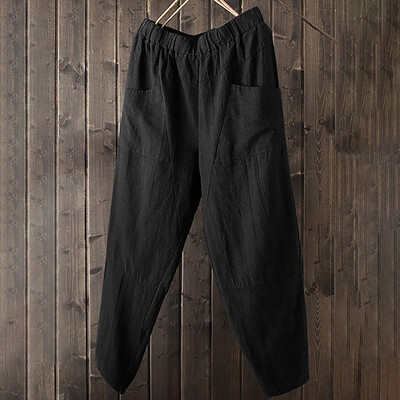 

Women Pure Color High Waist Wide Leg Pants Cotton Linen Trousers Loose Pants