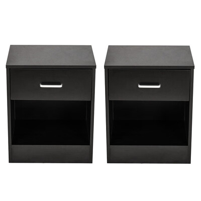 

Set of 2 Nightstand End Tables Pair Bedroom Table Home Furniture with Drawer Black