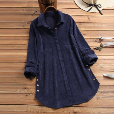 

Tailored Women Casual Solid V-Neck Long Sleeve Blouse Shirt Loose Button Tops